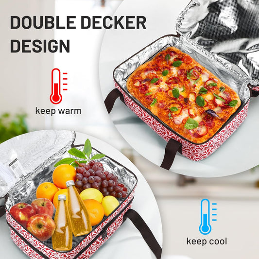 MIER Insulated Casserole Carrier Fits 9"x13" Baking Dishes/Foil Pans, Double Food Carriers Bag Thermal Holder for Hot or Cold Food Lasagna Lugger Potluck Parties Picnic Travel, Red