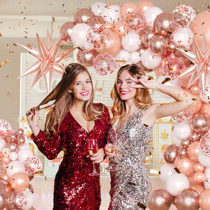KARLURE Rose Gold Balloons Arch Kit with Metallic Rose Gold Confetti Balloons for Mothers Day Baby Shower Engagement Bridal Shower Wedding Birthday Party 2026 Graduation Anniversary Decorations