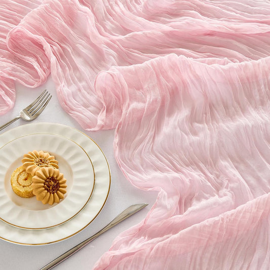 Fanami 3 Pack Cheesecloth Table Runner -10FT Blush Pink Boho Gauze Cheese Cloth Table Runner 120 Inches Long Rustic Sheer Fabric Centerpieces for Wedding Birthday Party Bridal Baby Shower Decorations