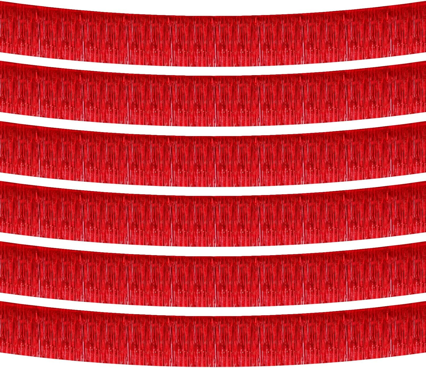 6 Pack 10 Feet Foil Fringe Garland Metallic Tinsel Banner Wall Hanging Curtain Streamers Backdrop for Parade Floats Bachelorette Wedding Birthday Party Thanksgiving Christmas Decorations(Red)