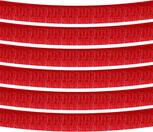 6 Pack 10 Feet Foil Fringe Garland Metallic Tinsel Banner Wall Hanging Curtain Streamers Backdrop for Parade Floats Bachelorette Wedding Birthday Party Thanksgiving Christmas Decorations(Red)