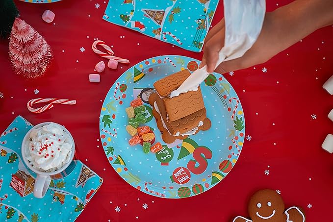 Silver Buffalo Elf Buddy the Elf Fa La La Santa Snow Christmas 32 Pack Partyware Disposable Paper Plates and Napkins