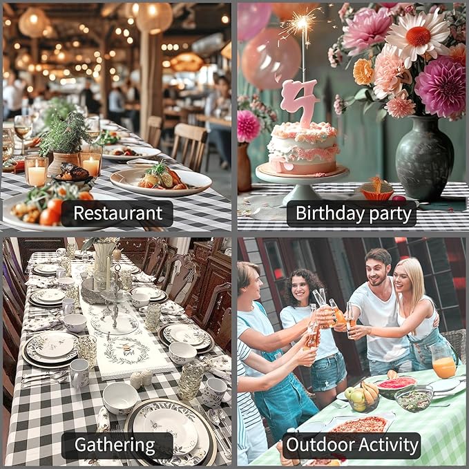 BALCONY & FALCON Gingham Table Cloth Rectangle – Machine Washable Wrinkle-Free Buffalo Checkered Tablecloth for 6ft 8ft Tables, Outdoor Picnic, Party, Kitchen Dining Decor (Black White, 57x118 Inch)