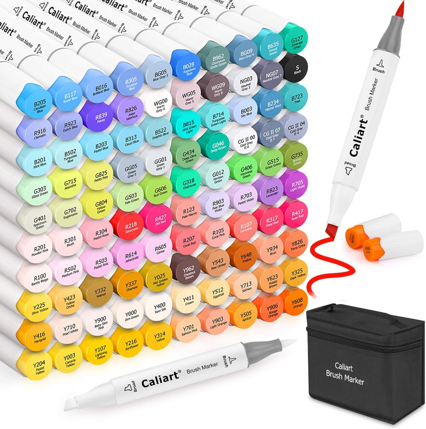 Caliart Alcohol Markers Brush Tip & Chisel, 101 Colors Dual Tip Art Markers for Adults Artists Sketch Illustration Coloring Book, Permanent Drawing Pen Set Art Supplies Christmas Gifts