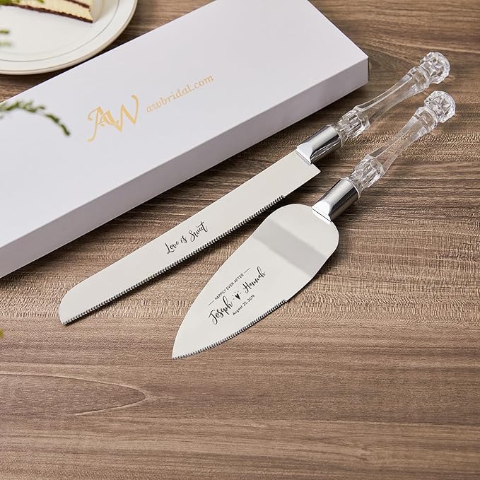 AW BRIDAL Personalized Birthday Cake Knife and Server Set - Cake Knife 13.2 Inch, Cake Server 10.8 Inch Couples Gifts for Anniversary Bridal Shower//DK001CPP69//