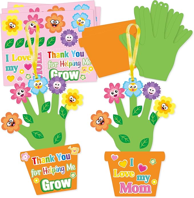 WATINC Spring Handprint Flowers Craft Kit- DIY Thanks for Helping Me Grow EVA Foam Flower Pot Crafts Decor, Appreciation Mother's Day Gifts for Party Home Fun Art Activity (48Pack)