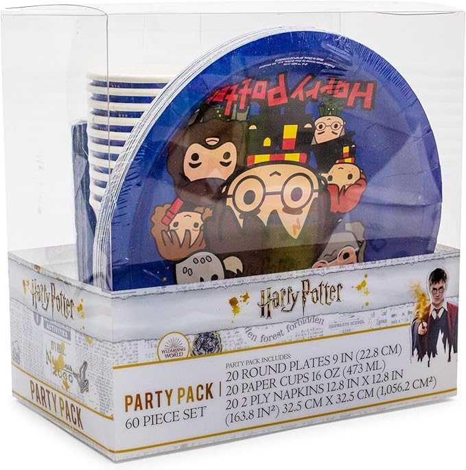 Silver Buffalo Harry Potter Animated Chibi Tableware Paper Plates Cups Napkins Party Pack Set 60 Piece