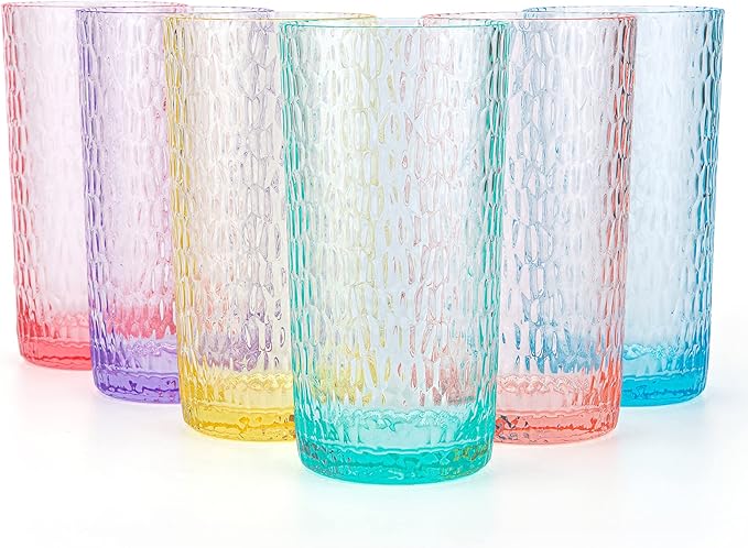 KX-WARE 22-ounce Honeycomb Highball Glasses Plastic Tumbler Acrylic Glasses, set of 6 Multicolor