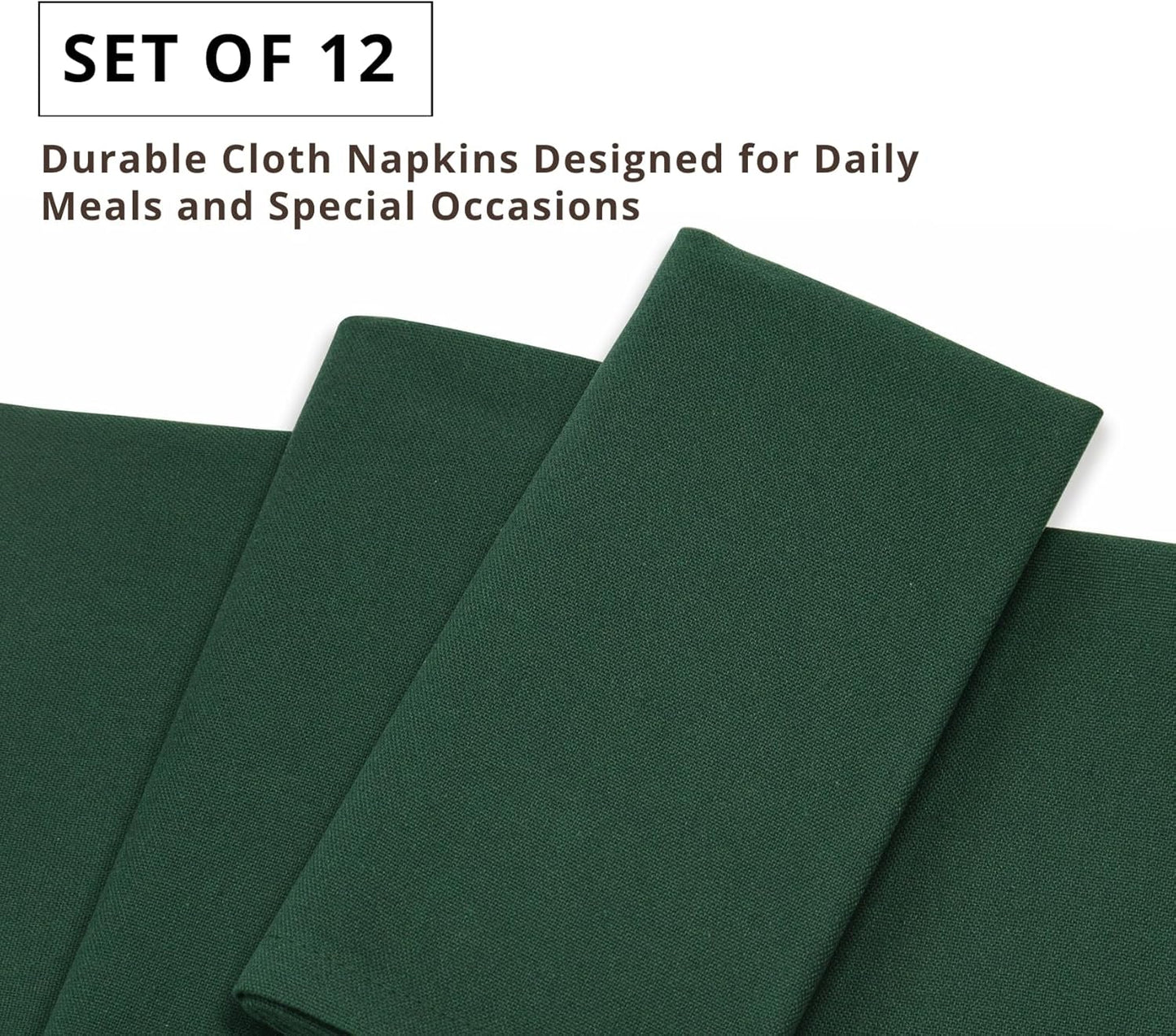 PurpleEssences Set of 12 Cloth Dinner Napkins 100% Cotton 18x18 Inch - Soft Durable Washable - Ideal for Farmhouse Party Fall Thanksgiving - Perfect Everyday Use Table Linen - Forest Green