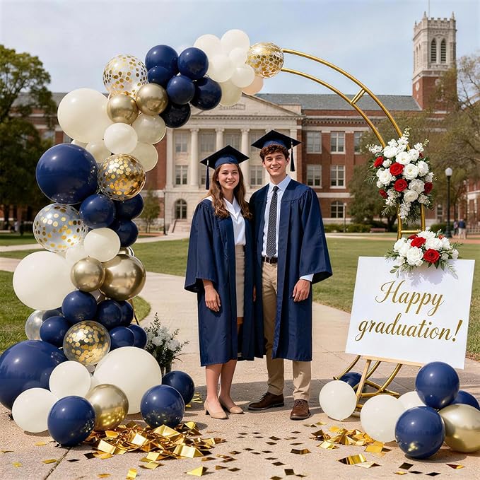 Blue and Gold Balloons Arch Kit, Navy Dark Blue Latex Balloon Arch Kit with Chrome Gold Sand White Balloons Garland and Gold Confetti Balloons for Wedding Boy Birthday Gender Reveal Party Decoration