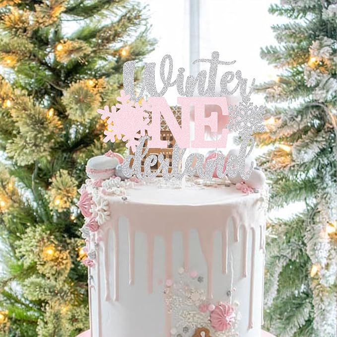 Winter Onederland Cake Topper Snowflake First Birthday Party Decoration Baby Holiday Supplies Silver Pink