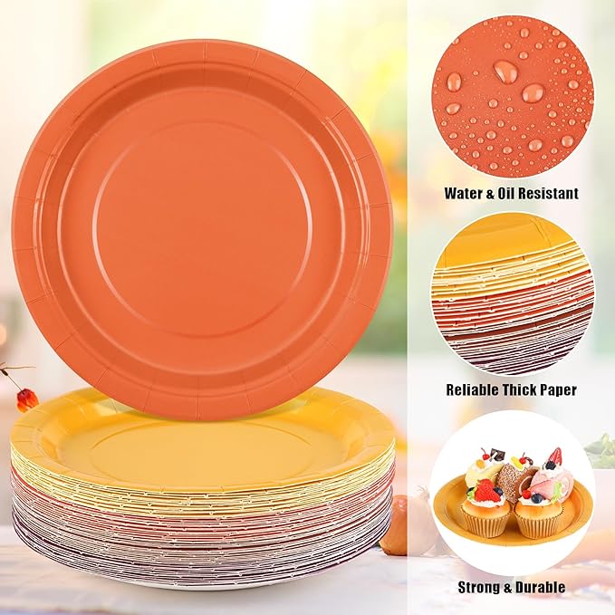 Kochorie 60 Pieces Disposable Paper Plates 9 Inch Heavy Duty Dinner Plates, Solid Color, Thanksgiving Table Decorations Party Supplies for Birthdays, Weddings, Daily Use