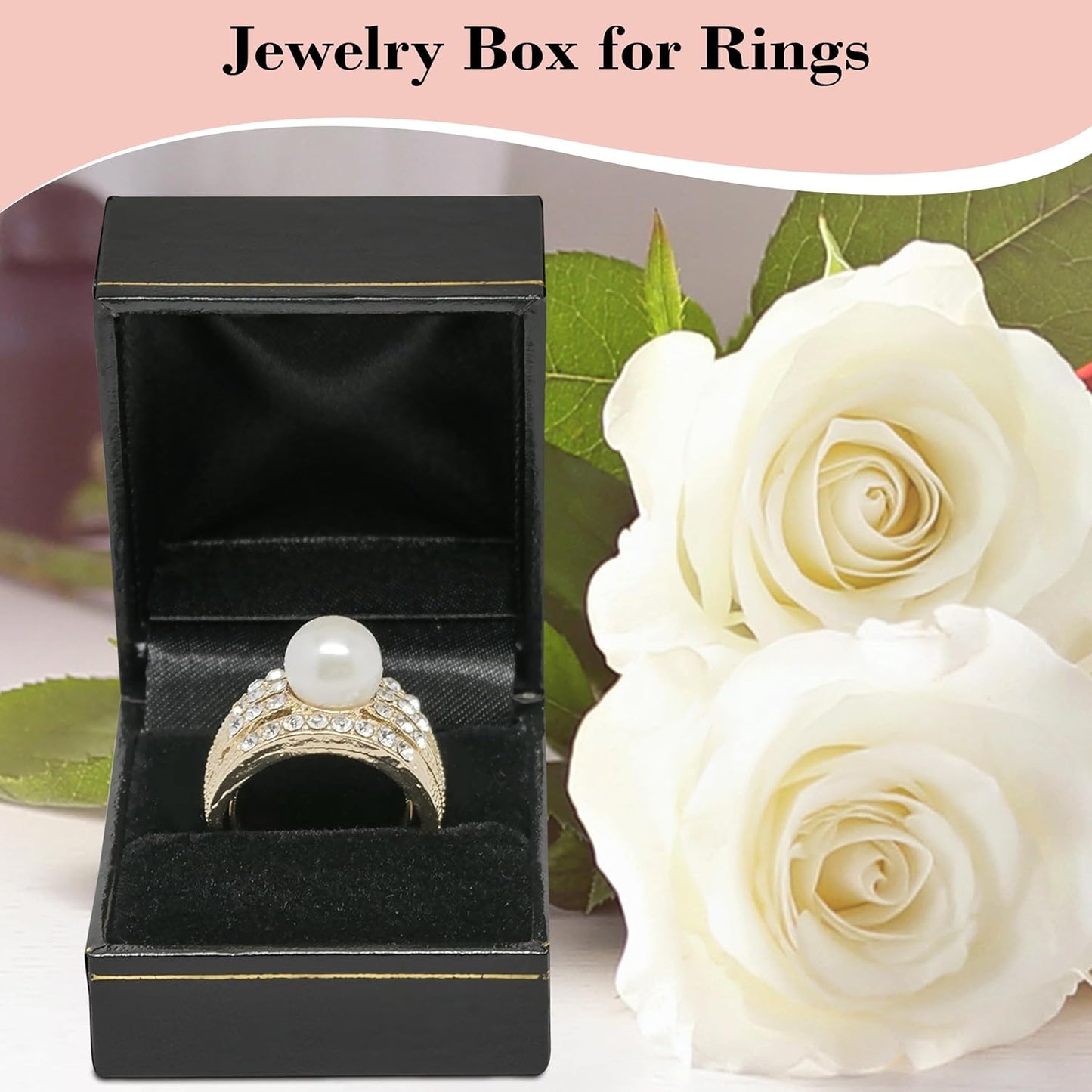 Novel Box Black Jewelry Box for Rings 1.8x2.1x1.5 Inches - Ring Gift Boxes with Gold Trim - Faux Leatherette Ring Storage Case - Gift Presentation Cases for Rings Only