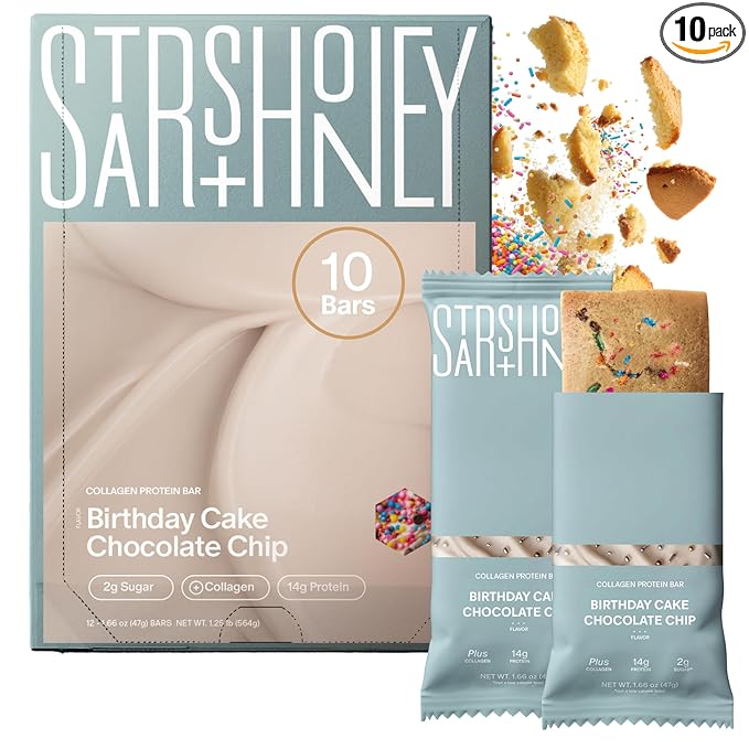 Stars + Honey Protein Bars - Birthday Cake Chocolate Chip, 15g Protein, 2g Sugar, w/Collagen Keto Friendly Snack - Gluten, Dairy, Seed Oil, & Soy Free - High-Protein Snacks for Energy - 10 pack