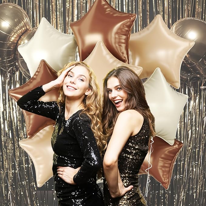 Brown Apricot Star Foil Balloons, 10PCS Foil Stars Shape Balloon, 18 Inch Coffee Cream Beige Star Balloons Helium for Birthday, Engagement, Baby Shower, Wedding, Nude Neutral Party Decoration