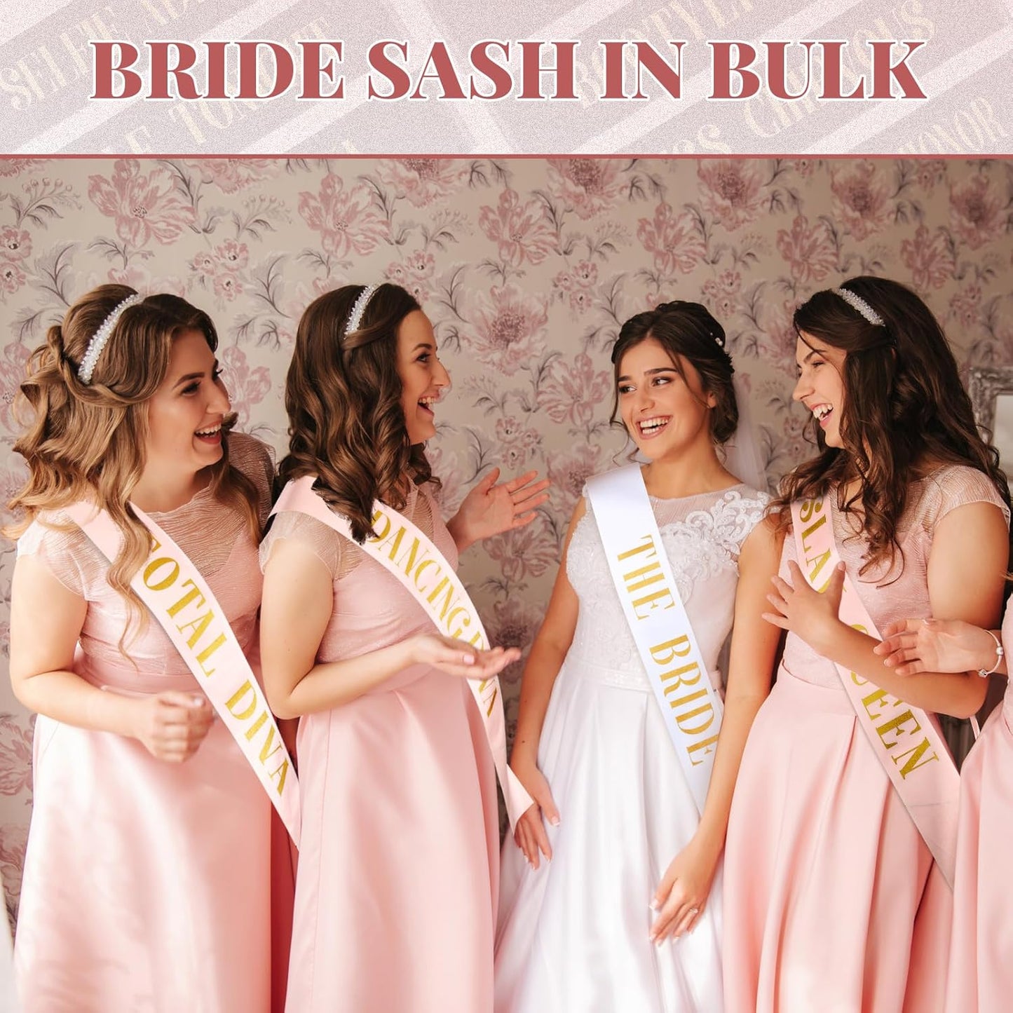 24 Pcs Bride Sash Bachelorette Party Bridesmaid Sashes Set Bridal Team Sash Bachelorette Party Sashes Bridal Shower Decorations Bride Gifts for Bridesmaids Maid of Honor(White Rose Gold)