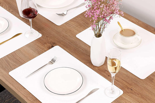Wipeable Placemats Leather Table Mats Waterproof Heat-Resistant Easy to Clean for Dining Table Set Kitchen Table (6, White)
