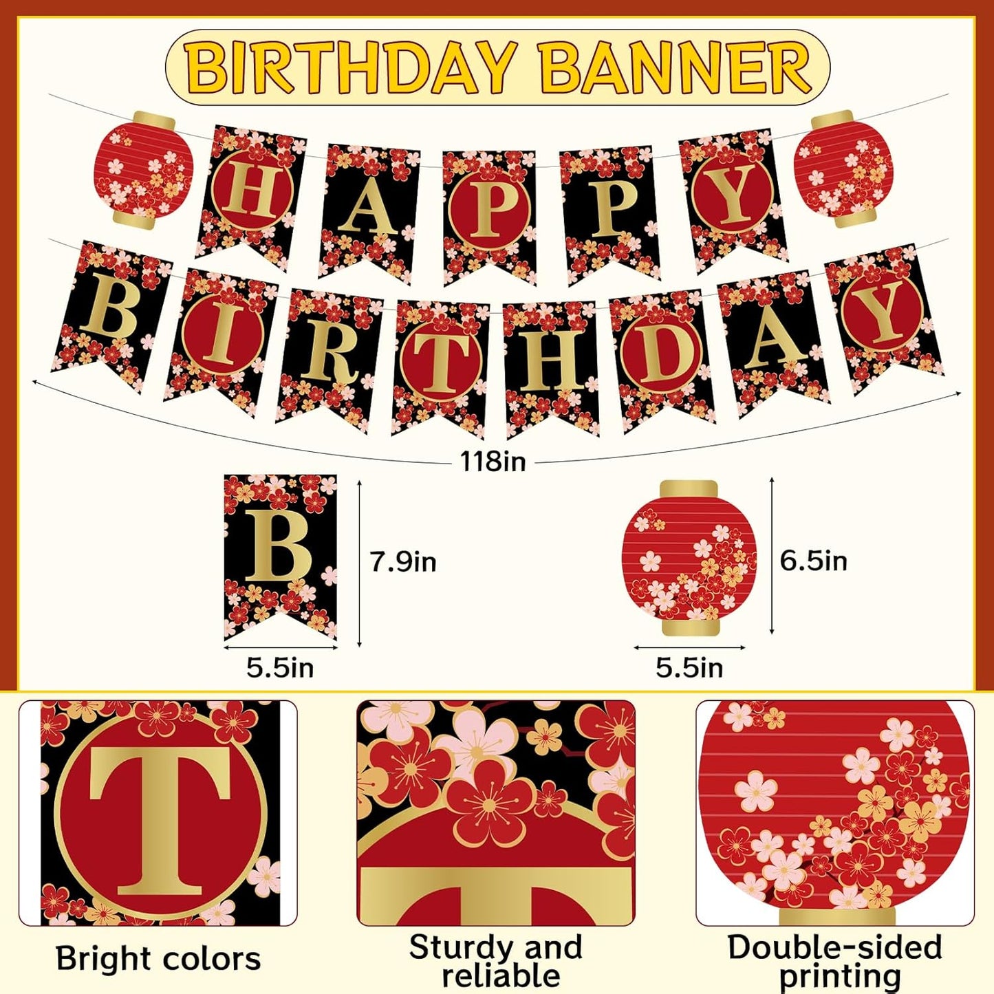 14Pcs Hibachi Party Decorations, Japanese Lanterns with Cherry Blossom Patterns Tissue Paper Pom Poms Circle Dots Garland Happy Birthday Banner Set for Japanese party decorations
