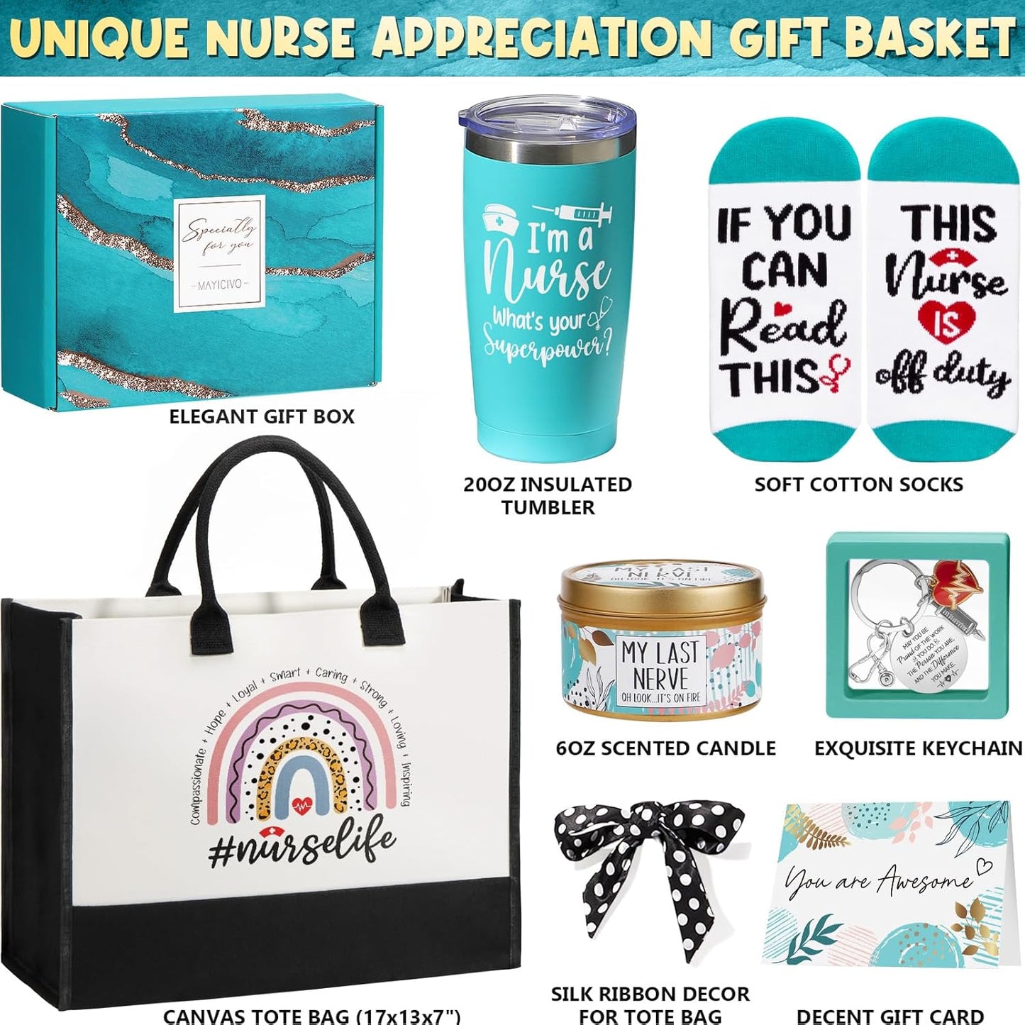 Nurse Gifts for Women, Christmas RN Gifts for Nurses Female, Best Nurse Practitioner Gift for Women Funny School Nurses Appreciation Graduation Gift Basket for Nursing Student with Canvas Tote Bag