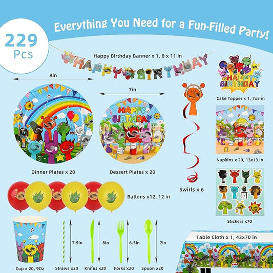 229 PCS Birthday Party Supplies Set – Complete Birthday Decorations with Balloons, Banner, Tablecloth, Cake Toppers, Stickers & Backdrop – Fun Decorations for Kids & Fans