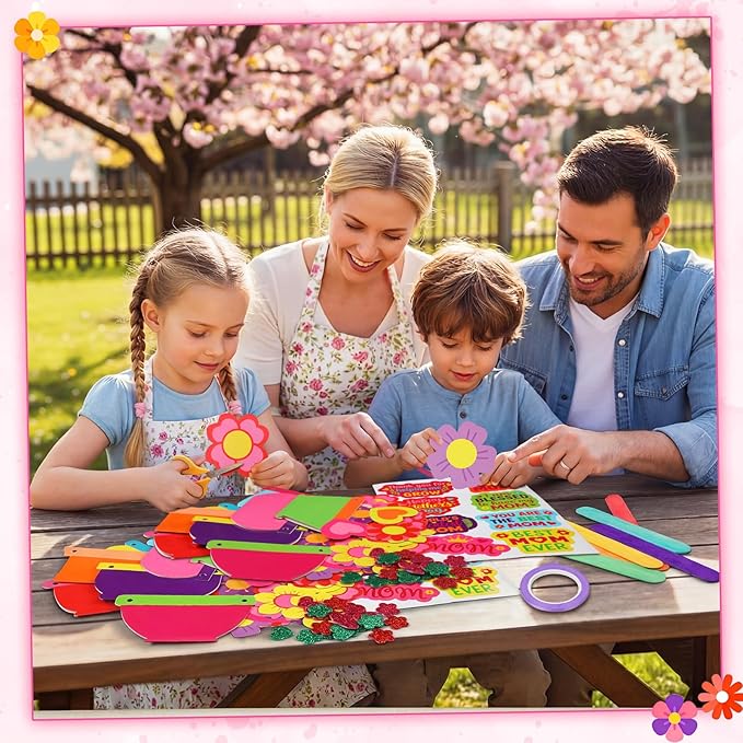 Frienda 48 Set Mother Day Crafts for Kids Happy Mother's Day Flower Pot for Mom Make Your Own Flowers Pot Craft DIY Floral Paper for Classroom Activities Mothers Gifts Spring Party Favors