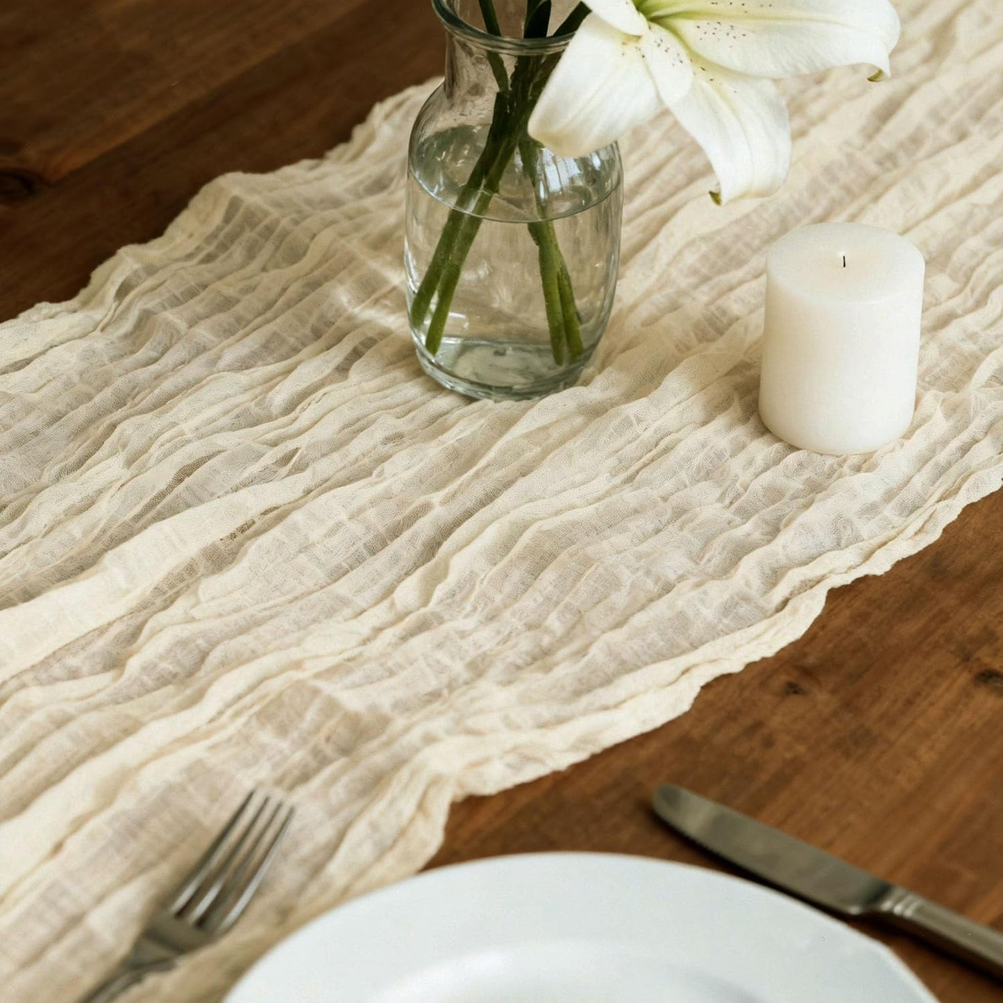 20 Pack Beige Cheesecloth Table Runners 35 x 71 Inch – Rustic Boho Gauze Table Runner for Wedding Arch, Party Decoration, Bridal Shower, Reception, Farmhouse Dining Decor