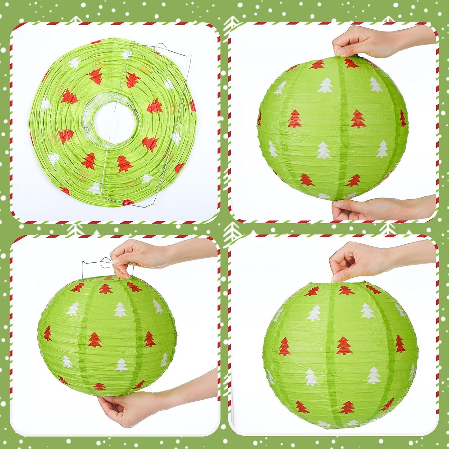 Bencailor 12 Pcs Christmas Hanging Paper Lanterns Set Decorative Christmas Party Lanterns Round Hanging Lamps for Xmas Home Decoration Supplies Props Graduation Holiday Decor(Christmas Tree, 12 Inch)