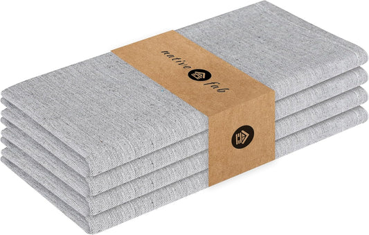 Native Fab Solid Cloth Napkin Set of 4, 100% Chambray Cotton, Washable, Reusable Dinner Cloth Napkin 17x17 inches, Table Decor Napkins for Dinner, Events, Grey