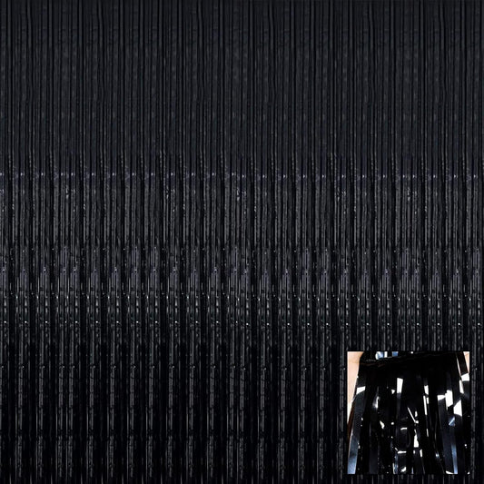 4 Pack Black Tinsel Foil Fringe Curtain Backdrop, 3.28Ft x 6.56Ft Metallic Streamers for Photo Booth Props Wedding Bridal Shower Bachelorette Birthday Halloween Christmas Party Decoration
