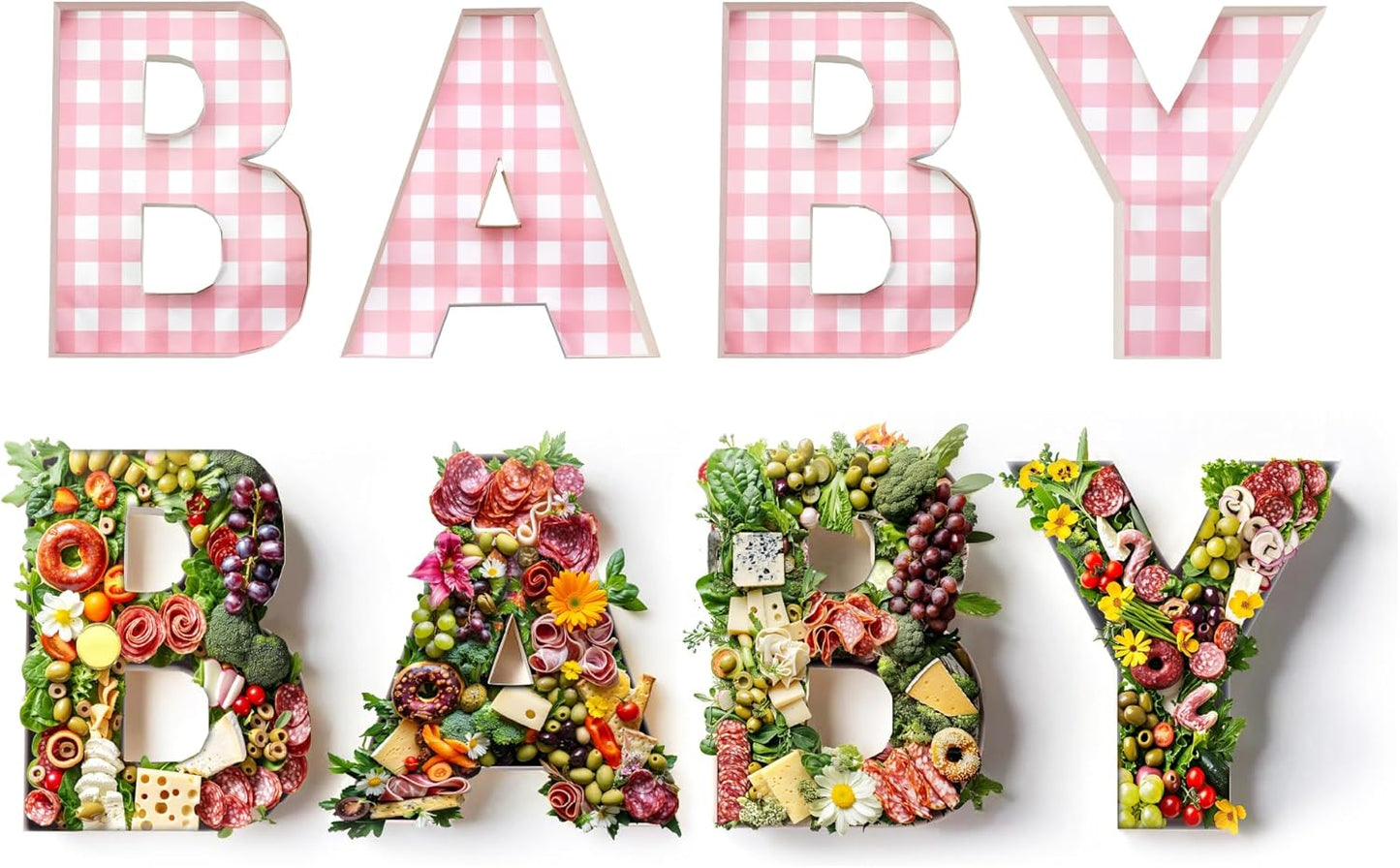 Pop Fizz Designs Charcuterie Board Letters I Baby or Bridal Shower Food Trays I Decorations Cardboard Letters for Charcuterie I Food Display Fillable Letters (Baby (Pink))