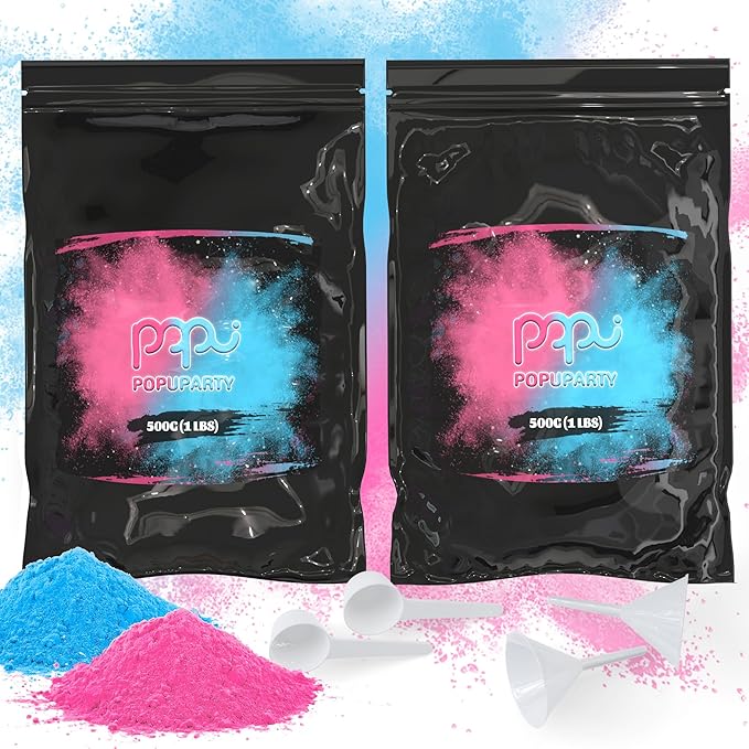 Black-out Gender Reveal Powder- 1 lb Pink & 1 lb Blue Powder – Perfect for Baby Gender Reveal, Car Burnout, Color Toss, Photoshoots, Helicopters