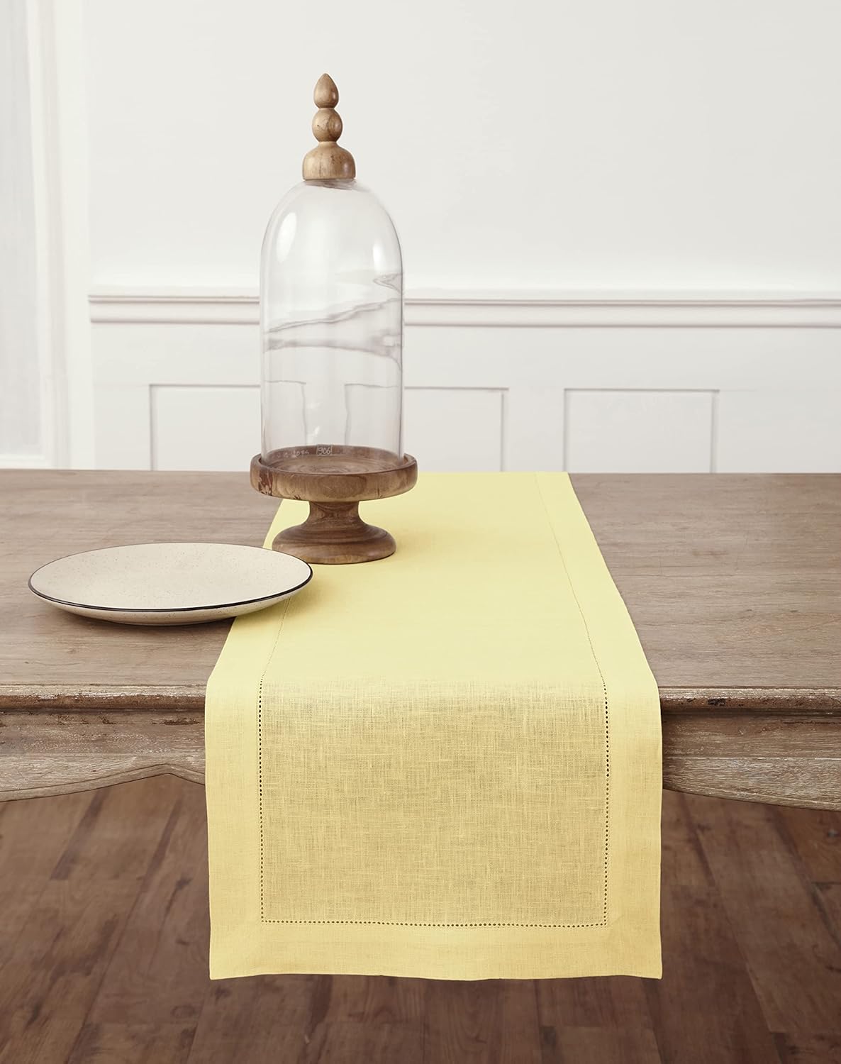 Solino Home Linen Yellow Table Runner 132 Inches Long - 100% Pure Linen Extra Long Table Runner 14 x 132 Inch - Classic Hemstitch