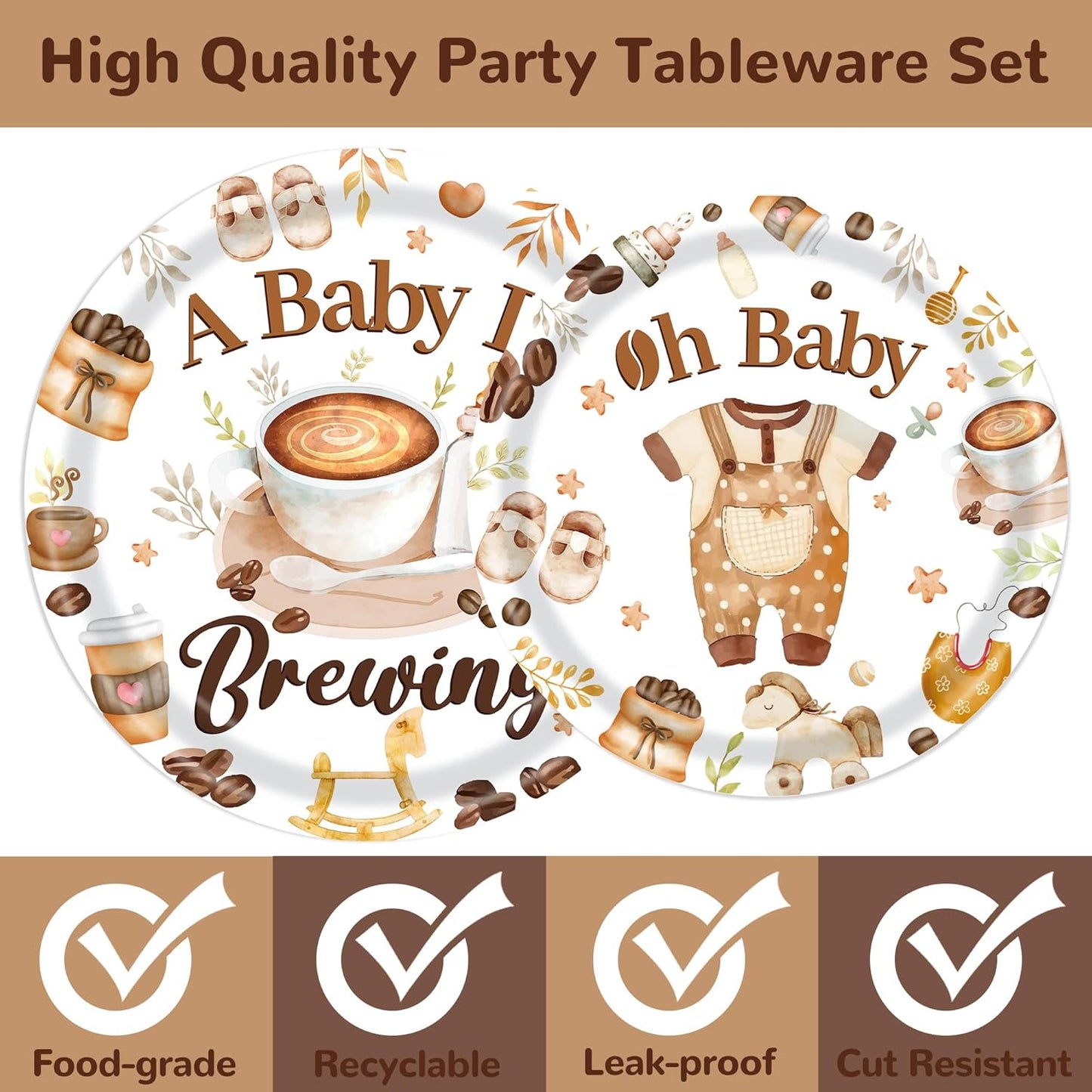 168PCS Coffee Baby Shower Party Supllies for Boys Girls A Baby Is Brewing Party Decorations Coffee Themed Tableware Plates Cups Napkins Cups Forks Knives and Straws Dinnerware for 24 Guests