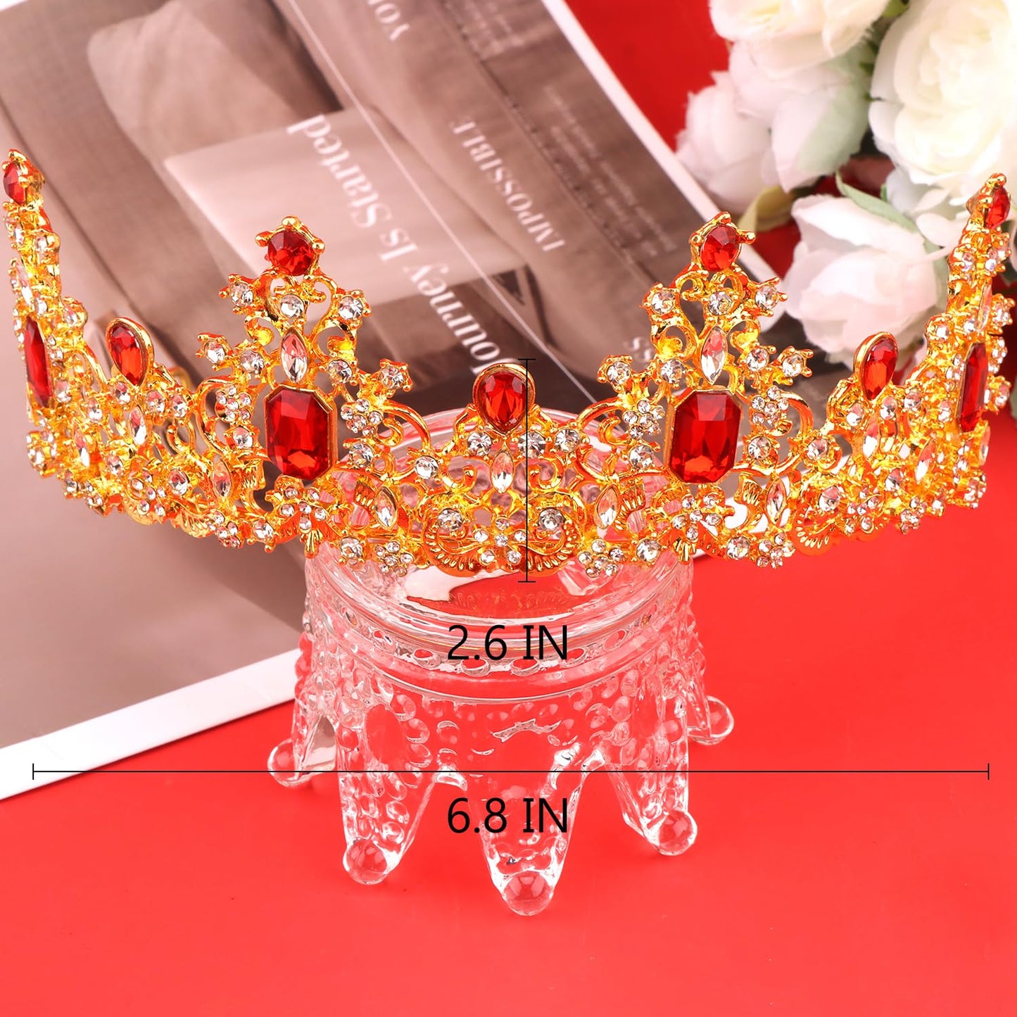Didder Red and Gold Queen Crown Birthday Tiara Princess Tiaras and Crowns for Women and Girls Halloween Costume Prom Headpiece Hair Accessories