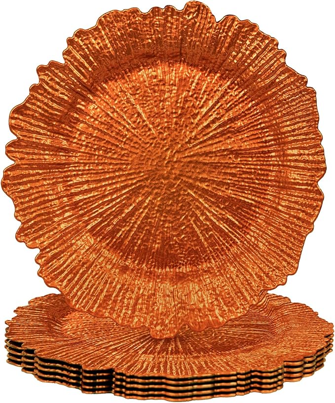 MAONAME Orange Charger Plates, Reef Plates Charger for Dinner Plate,13-inch Plastic Chargers for Wedding Decor, Set of 6