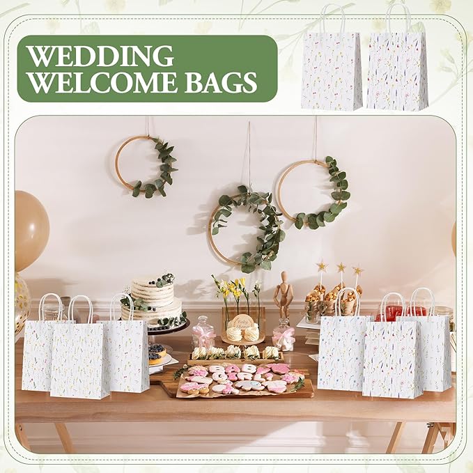 Resholder 30 Pcs Wildflower Paper Gift Bags with Handles Spring Floral Party Favor Bags Colorful Flower Goodie Gift Candy Treat Pouches for Wedding Bridal Shower Baby Shower Birthday Spring Tea Party