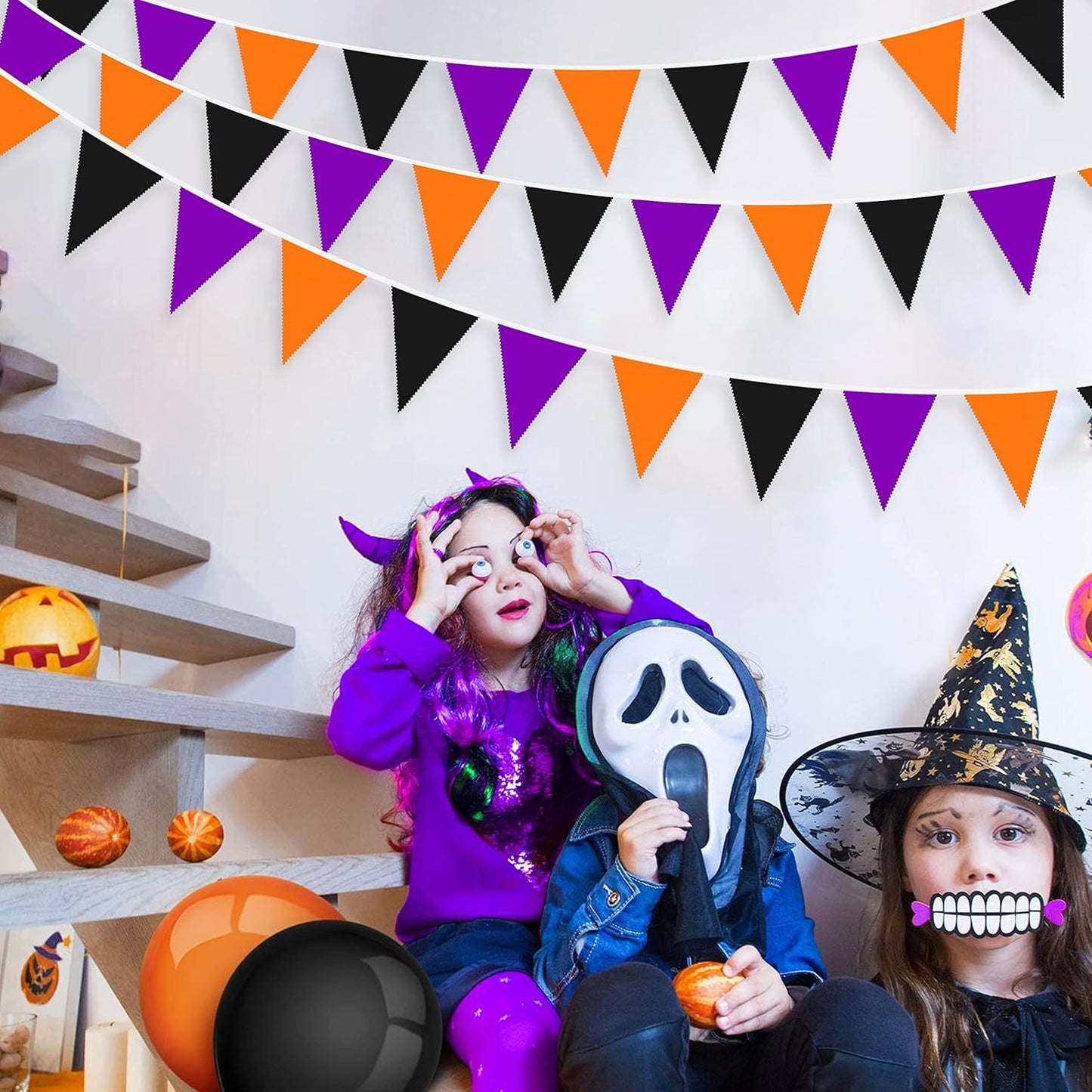 32Ft Orange Black Purple Halloween Pennant Banner Fabric Triangle Flag Bunting Garland for All Hallows Eve Wedding Birthday Home Nursery Outdoor Garden Hanging Festivals Decoration (36Pcs)