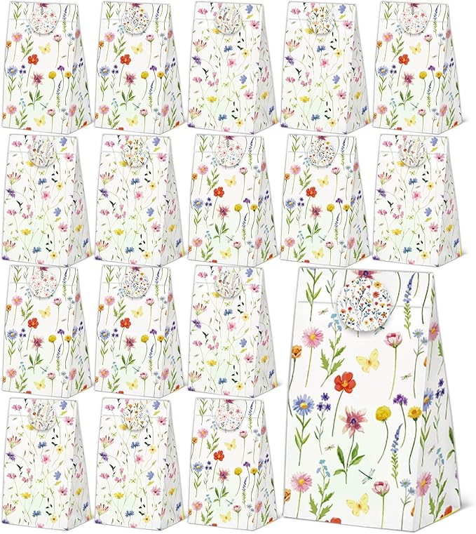 24 Pcs Wildfloral Goodie Bags with Stickers,Welcome Bags for Wedding Hotel Guests Themed Decorations Birthday Party Favor Bags,Vintage Wildfloral Party Gift Bags for Birthday Wedding Party