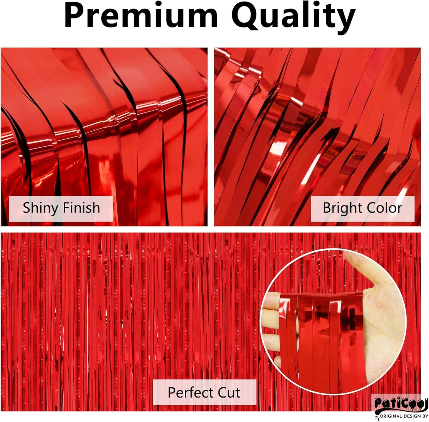 Christmas Decorations Red Streamers - Thicken 2 Pack 3.2 x 8.2 FT - Red Tinsel Foil Fringe Curtains Party Backdrop for Birthday, Casino, Carnival, Cherry, Hollywood Red Carpet Party Decorations