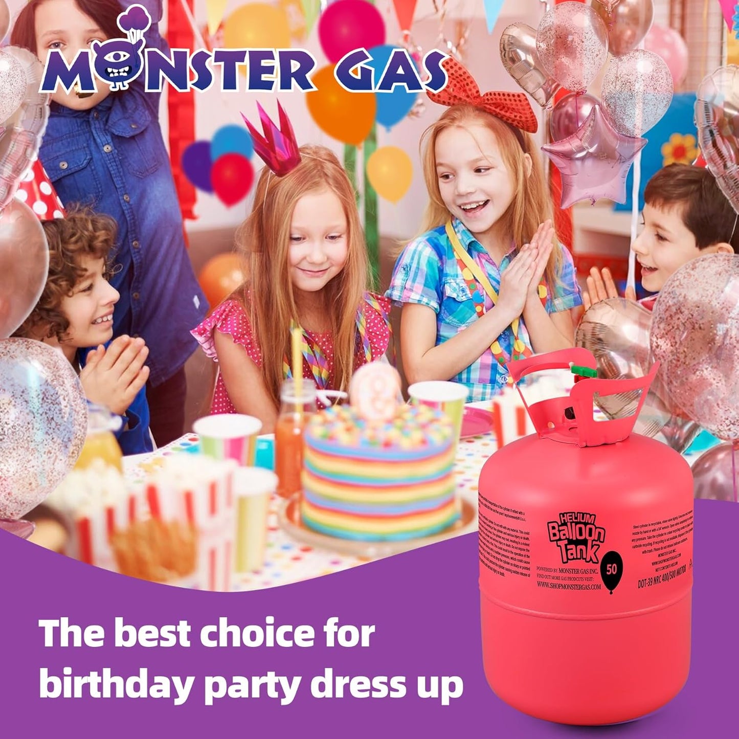 Monster Gas 13L Helium Tank For Balloons At Home, 14.9 cu.ft Balloon Helium Tank Up To 50 Latex Balloons, Small Helium Tanks