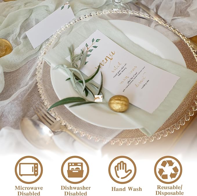 Hoolerry 50 Pack Clear Charger Plates Bulk 13 Inch Plastic Round Beaded Dinner Chargers Acrylic Frosted Grain Decorative Service Plates for Wedding Party Event, Home and Kitchen Tabletop (Transparent)