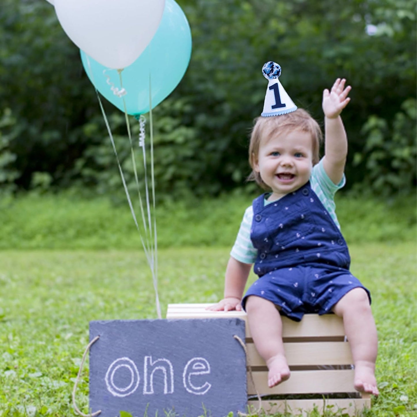 WAOUH Boy’s 1st birthday hat -navy blue felt, cone-shaped mini crown, photo props