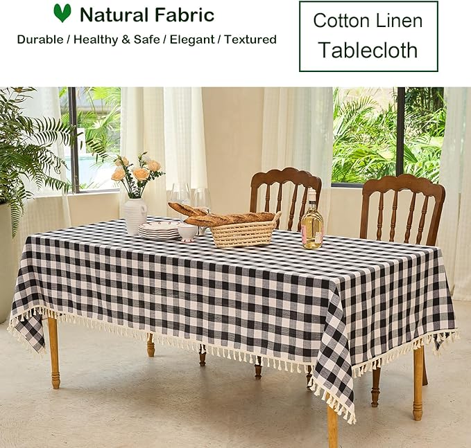 Table Cloth Rectangle Table-Rustic Gingham Tablecloth Buffalo Plaid Table Cloth for Halloween Thanksgiving Christmas Kitchen Dining (55x70 Inch,Black and White)