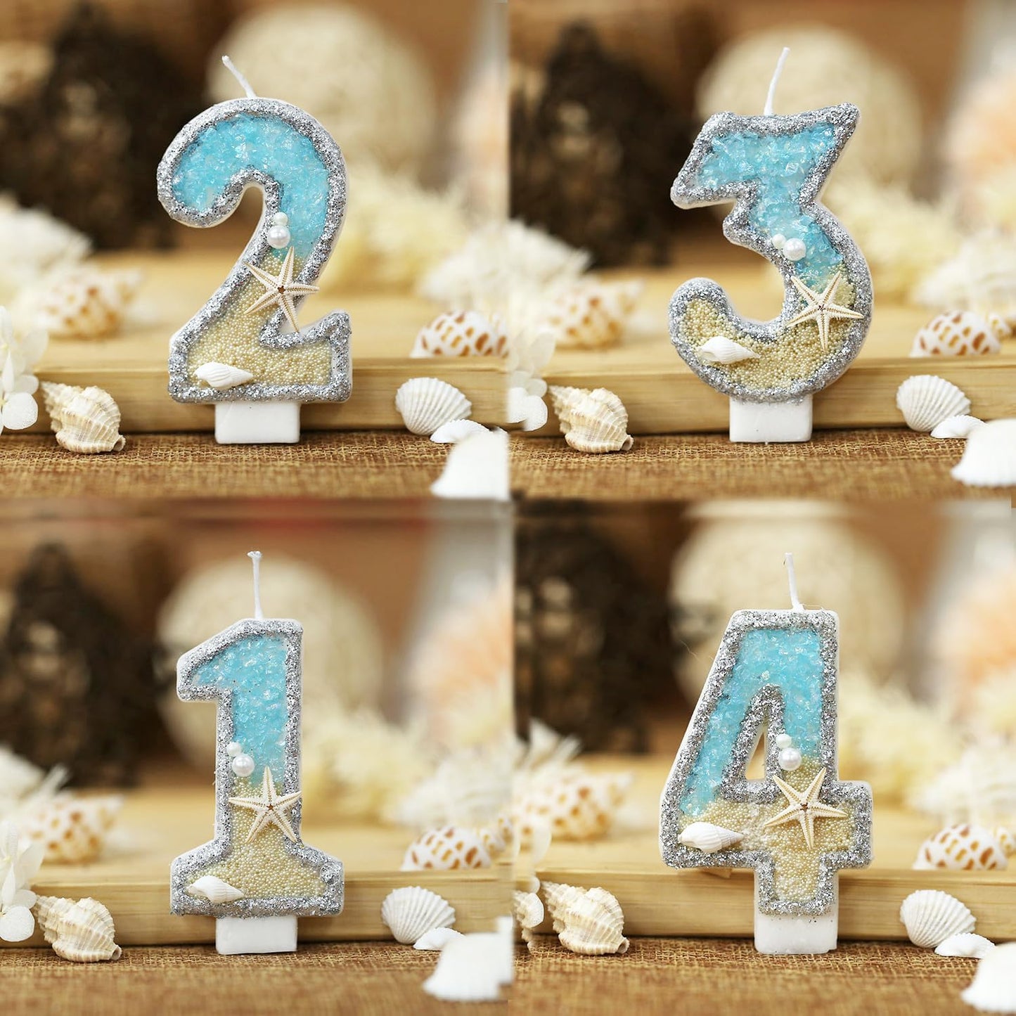 Birthday Candle for Cake, Beach Starfish Sequins Candles, 2.76 inch Cake Topper Decoration for Birthday Party (Number 14)