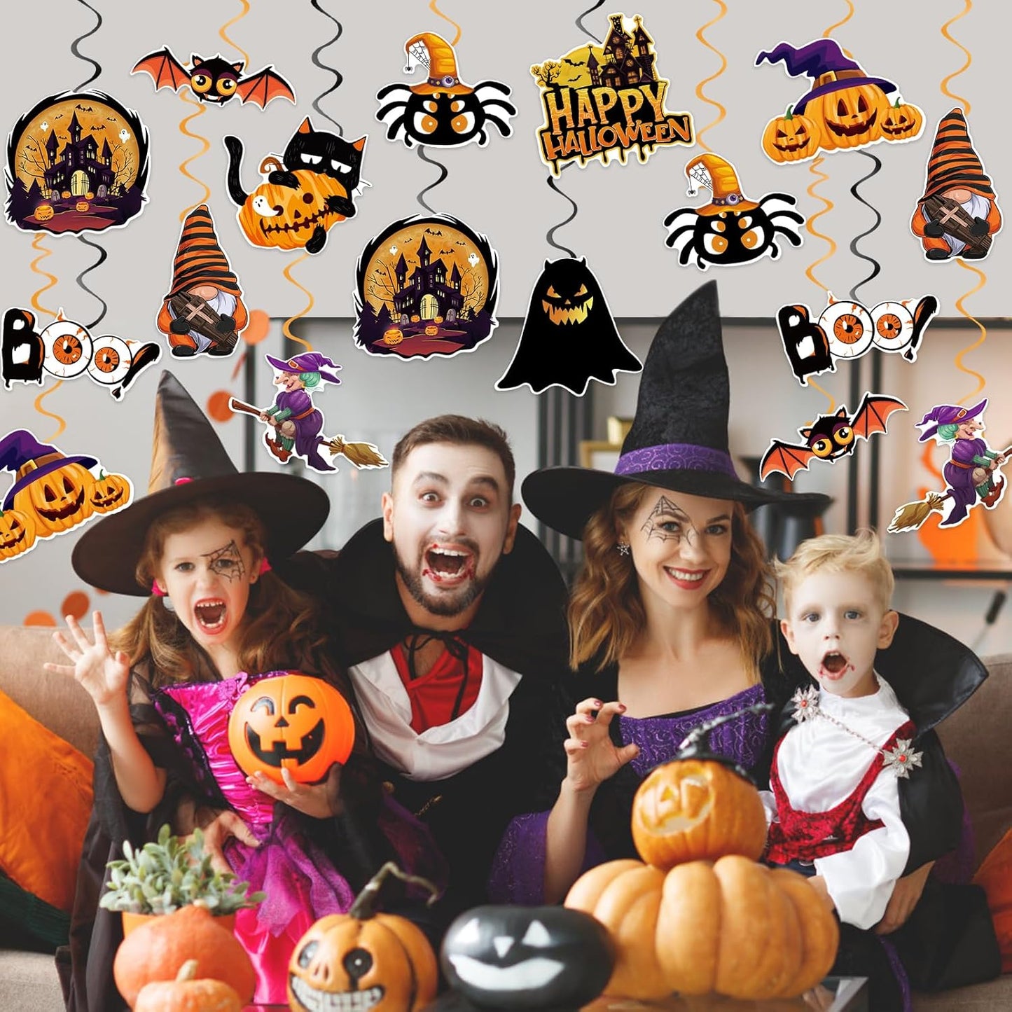 40Pcs Halloween Hanging Swirl Decorations, Scary Ghost Pumpkin Witches Ceiling Hanging Swirls Streamers Boo Hanging Decorations for Halloween Party Decorations Supplies