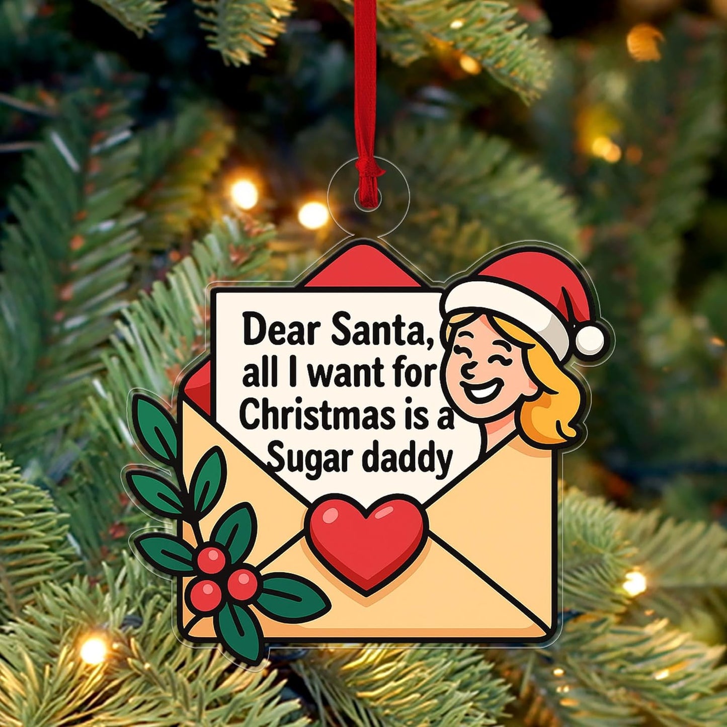 All I Want For Christmas Envelope Letter Acrylic Ornament, Funny Ornament, Envelope to Santa Ornament, Christmas Wishlist Envelope Acrylic Ornament – Personalized Christmas Tree