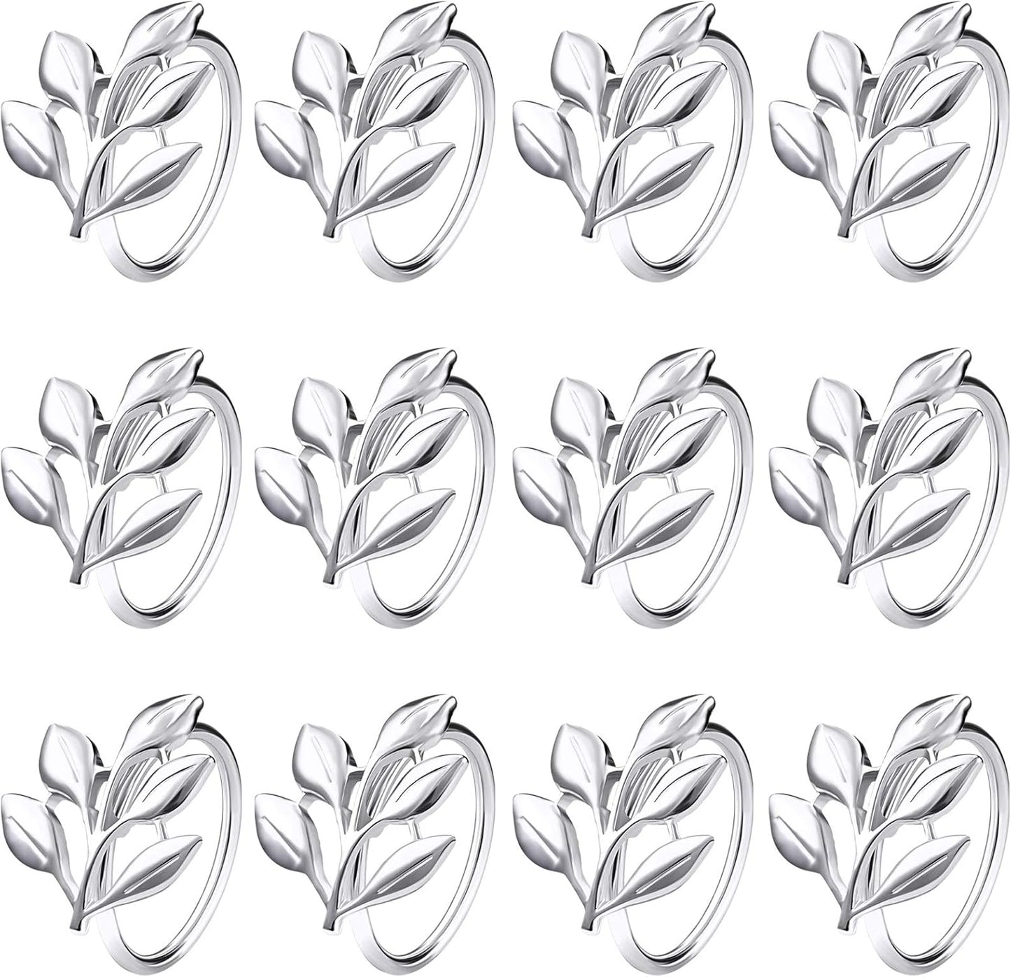 Legigo Sliver Napkin Rings Set of 12, Metal Leaf Napkin Ring Holders for Cloth Napkins, Fall Napkin Ring Buckles Bulk for Wedding Receptions, Christmas Thanksgiving Holiday Party Dinner Table Settings