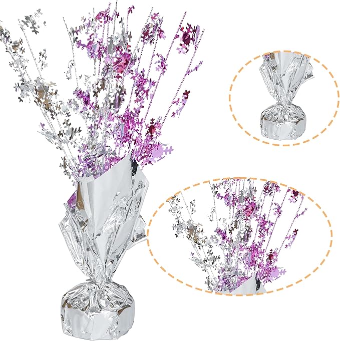 Gyufise 6 Pack Metallic Foil Spray Centerpiece Snowflake Table Decoration Burst Table Centerpieces Table Decor for Winter Wonderland Birthday Wedding Anniversary Holiday Party Supplies Pink Silver
