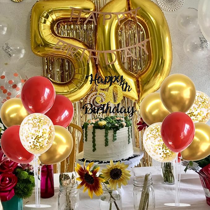 TONIFUL Red and Gold Balloon Stand Kit with Balloons for 2026 Graduation,Christmas,Wedding,Anniversary,Chinese New Year,Birthday Party Decorations,New Years Party Supplies 2026 (4 Set)