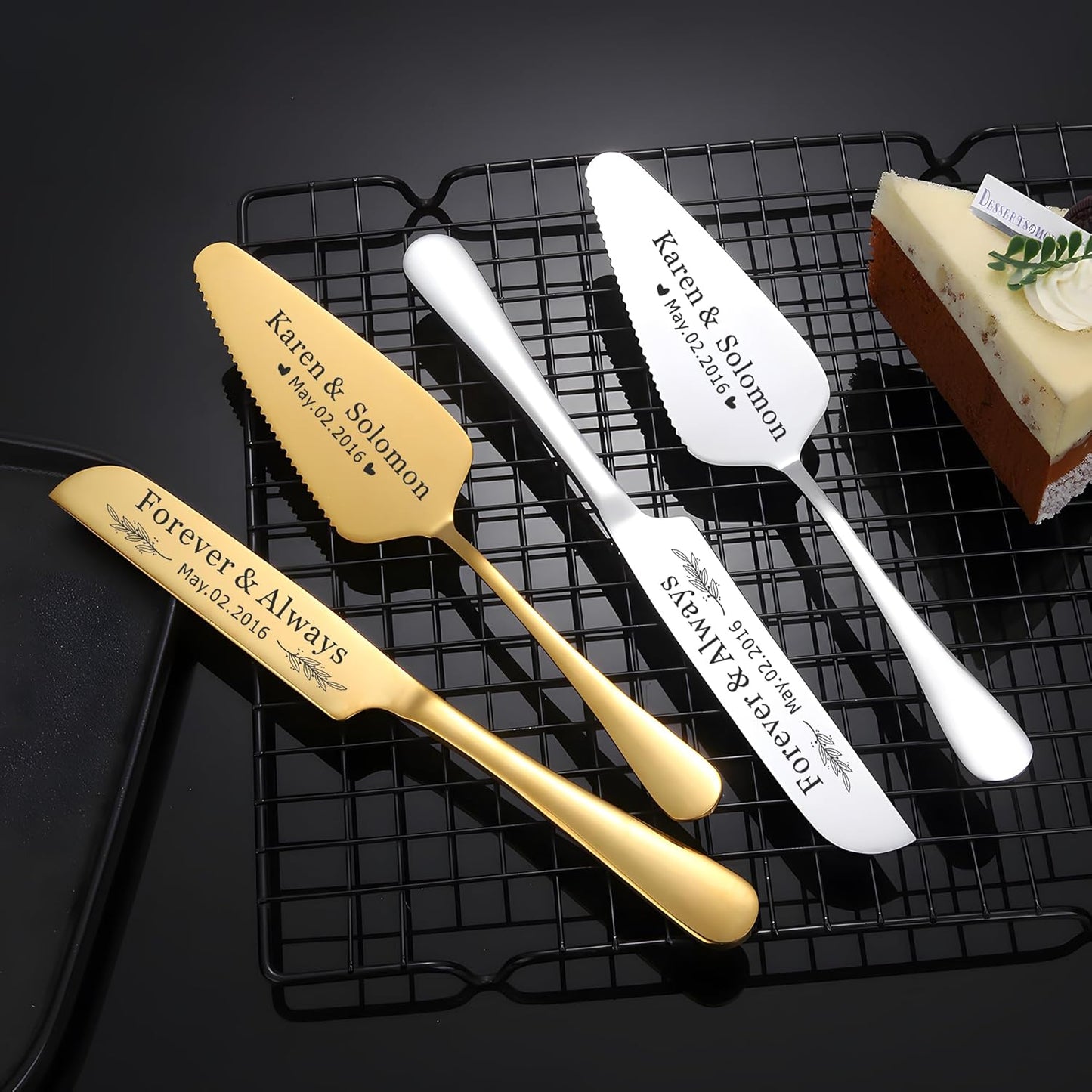 Personalized Wedding Cake Knife and Server Set, Custom Cake Cutting Set for Wedding, Silver Cake Knife Set Stainless Steel, Customized Gifts for Weddings, Engagements, Anniversaries, Birthday(Silver)